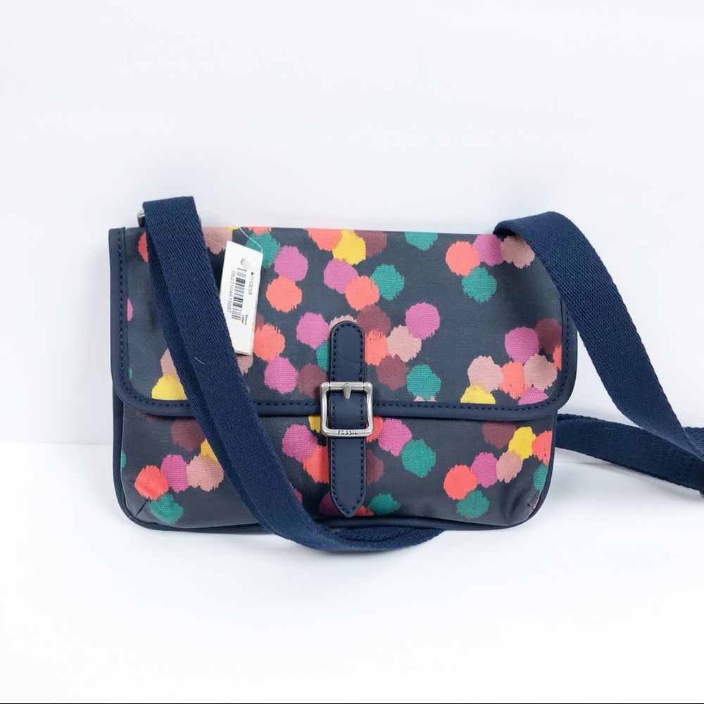 Fossil Mini Keeper Polka Dot Navy Crossbody